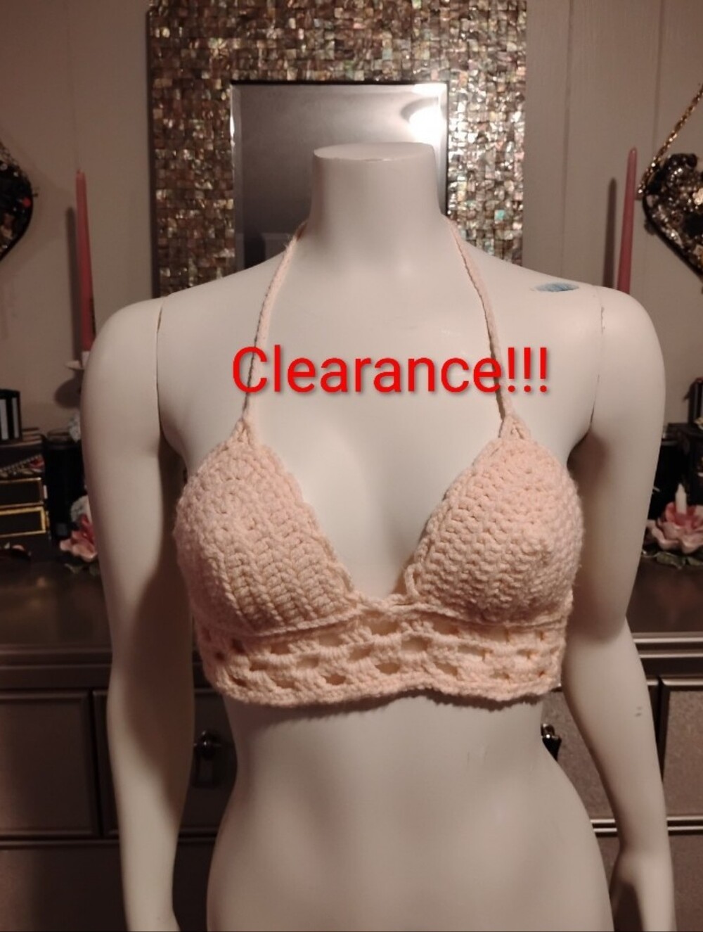 Cream Crochet Halter Bralette